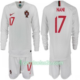 Camisolas de Futebol Portugal NANI 17 Criança Equipamento Alternativa Copa do Mundo 2018 Manga Comprida